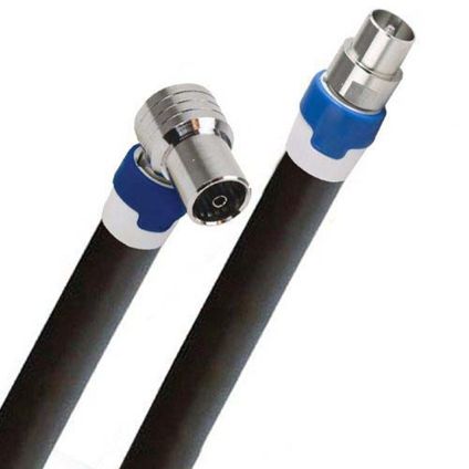 Câble coaxial - 5m - Noir - Prises (m) droites et (f) coudées