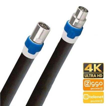 Câble coaxial compatible avec Telenet - 20m - Noir - Prises (m) et (f) droites
