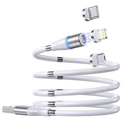 3-in-1 Magnetische USB kabel - 8-pin Lightning/USB-C/Micro - 1m - Wit