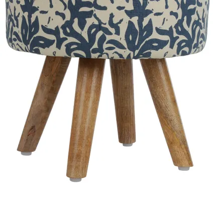 WOMO-DESIGN kruk blauw/beige, 38x36 cm, gemaakt van stoffen bekleding met houten poten 4