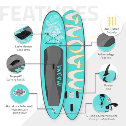 Stand Up Paddle Surfboard 308 x 76 x 10 cm Turquoise Maona 3