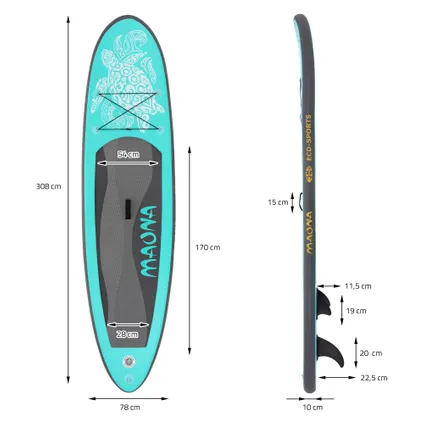 Stand up paddle gonflable SUP surfing Maona planche surf board turquoise 308 cm 8