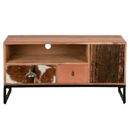 Table console meuble TV commode style industriel bois massif 100 cm WOMO-DESIGN®