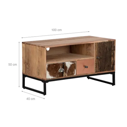 Table console meuble TV commode style industriel bois massif 100 cm WOMO-DESIGN® 5