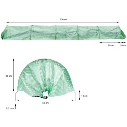folietunnel 300x55x35 cm, transparant/groen 4
