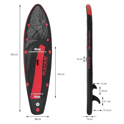 ECD Germany Stand Up Paddle Board opblaasbare Makani surfplank 320 x 82 x 15 cm zwart-rood 5