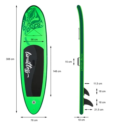 Opblaasbare Stand Up Paddle Board Limitless, 308 x 76 x 10 cm, groen, incl. pomp en draagtas 8