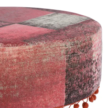 Tabouret rouge bois 38 x 36 cm répose-pieds en tissu ottomane pour intérieur 3