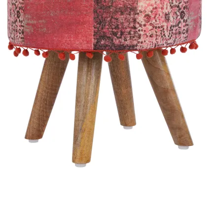 Tabouret rouge bois 38 x 36 cm répose-pieds en tissu ottomane pour intérieur 4