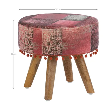 Tabouret rouge bois 38 x 36 cm répose-pieds en tissu ottomane pour intérieur 5