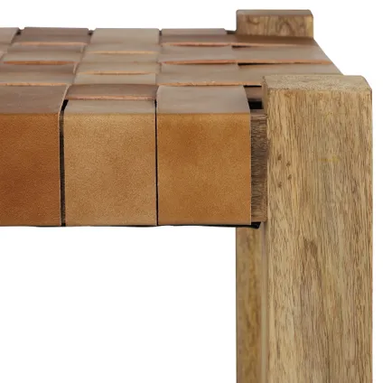 Petit tabouret en cuir véritable tressé et bois massif chaise marron 45x45x45 cm 5