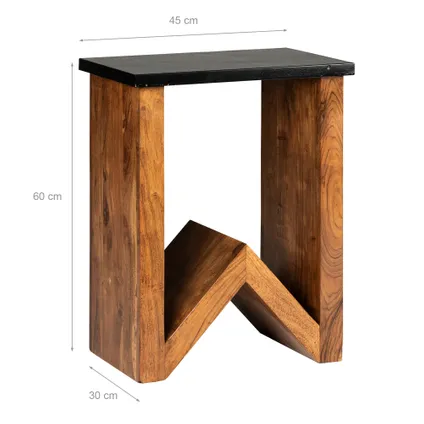 WOMO-DESIGN bijzettafel W-vorm bruin, 45x30x60 cm, gemaakt van massief acaciahout 4