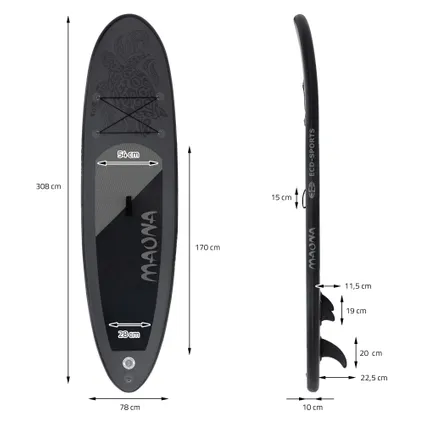ECD Germany Opblaasbaar Stand Up Paddle Board Maona 308 x 76 x 10 cm Zwart 8