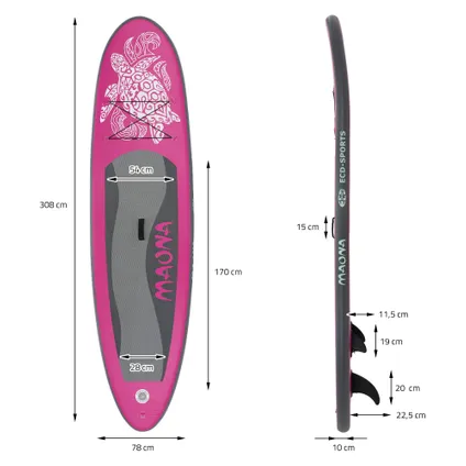 ECD Germany Surfplank Stand Up Paddle Surf SUP opblaasbaar Maona 308 x 76 x 10 cm roze 5