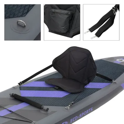 Planche de Surf ECD Germany Gonflable avec Siège de Kayak 320x82x15 cm Noir 3