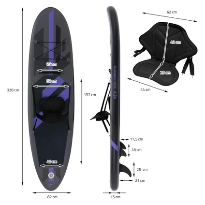 Planche de Surf ECD Germany Gonflable avec Siège de Kayak 320x82x15 cm Noir 8