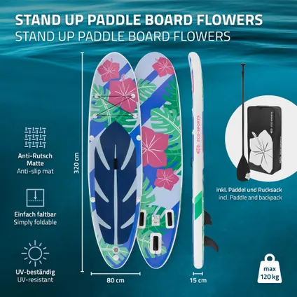 Planche de surf stand up paddle board SUP gonflable Flowers bleu/blanc 320 cm 2