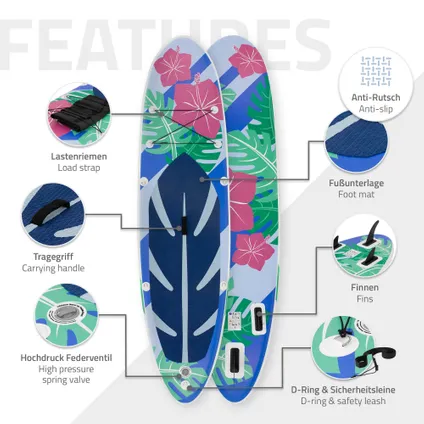 Planche de surf stand up paddle board SUP gonflable Flowers bleu/blanc 320 cm 3