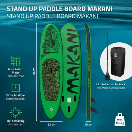 Stand Up Paddle Surfboard 320 x 82 x 15 cm Groene Makani 2