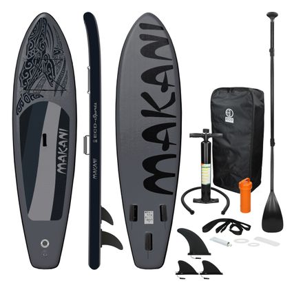 Opblaasbare Stand Up Paddle Board Makani, 320 x 82 x 15 cm, zwart, incl. pomp en draagtas