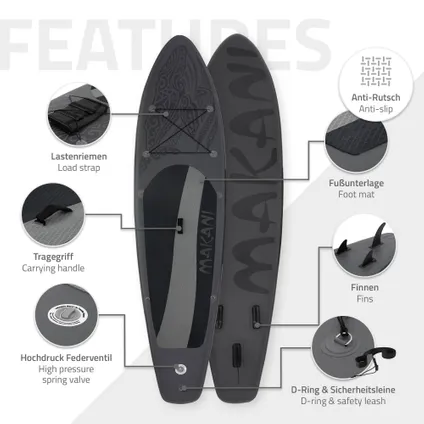Stand up paddle board gonflable Makani avec sac pompe á air pagaie noir 320 cm 3