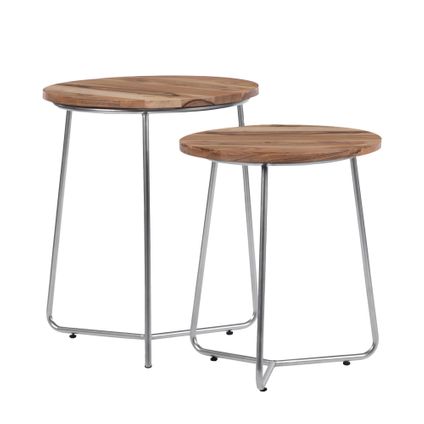 Table gigogne table d'appoint ronde bois naturel pieds métal set 2x WOMO-DESIGN®