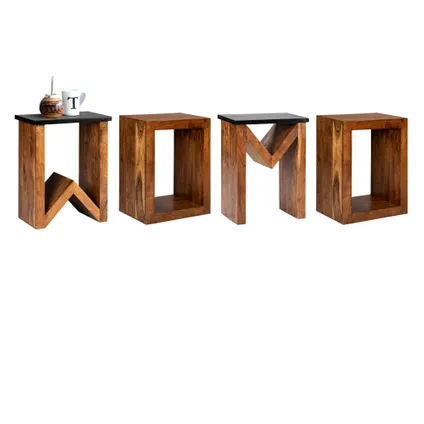 WOMO-DESIGN bijzettafel D-vorm bruin, 45x30x60 cm, gemaakt van massief acaciahout 5
