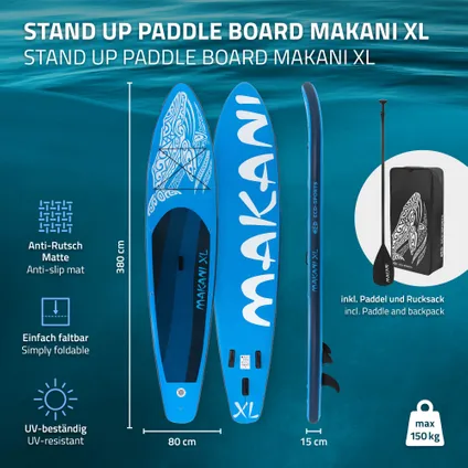 Stand up paddle board gonflable XXL bleu pompe à air pagaie aileron sac 380 cm 2