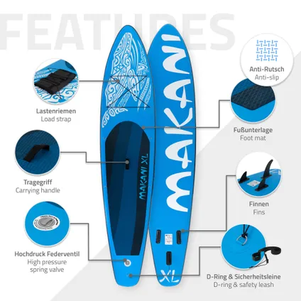 Stand up paddle board gonflable XXL bleu pompe à air pagaie aileron sac 380 cm 3