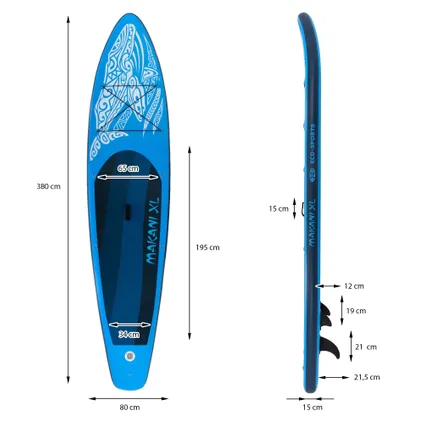 Stand up paddle board gonflable XXL bleu pompe à air pagaie aileron sac 380 cm 9