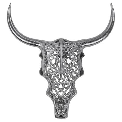 Crâne de taureau aluminium argenté décoration murale salon 57x35 cm WOMO-DESIGN®