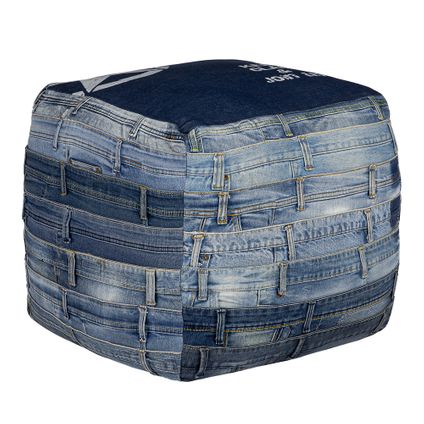 WOMO-DESIGN Vierkante zitkruk blauw, 45x45x45 cm, gemaakt van jeans met katoenen vulling