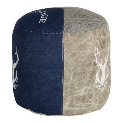 Tabouret pouf de siège bleu toile/jeans repose pieds coton Ø35x43cm WOMO-DESIGN®