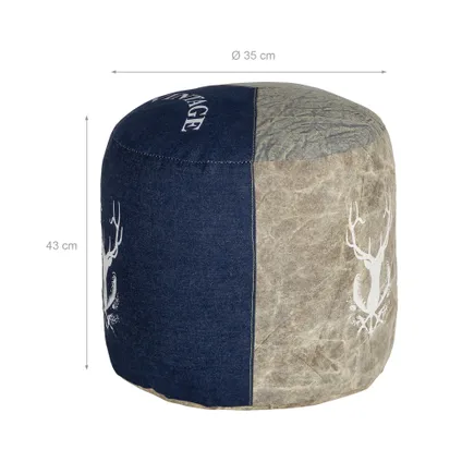 Tabouret pouf de siège bleu toile/jeans repose pieds coton Ø35x43cm WOMO-DESIGN® 4