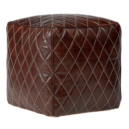 Tabouret pouf carré en cuir marron rembourrage coton Nashville 40cm WOMO-DESIGN®