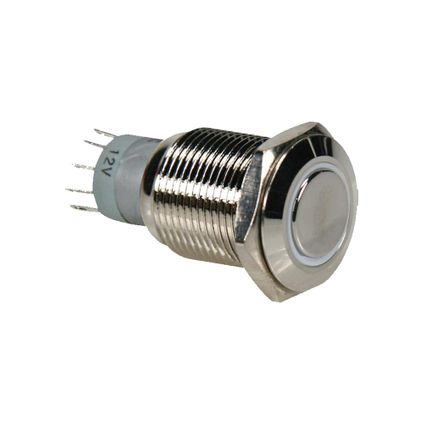 Interrupteur à pression métallique ON-OFF ëò16mm 5A 230V - 12V LED Ring - Blanc - Par 1 pièce