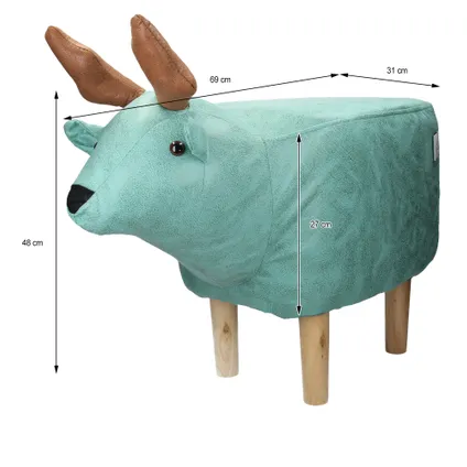 WOMO-DESIGN dierenkruk eland turkoois, 69x31x48 cm, gemaakt van imitatieleer 6