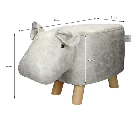 WOMO-DESIGN dierenkruk nijlpaard wit/grijs, 65x31x37 cm, gemaakt van kunstleer 6
