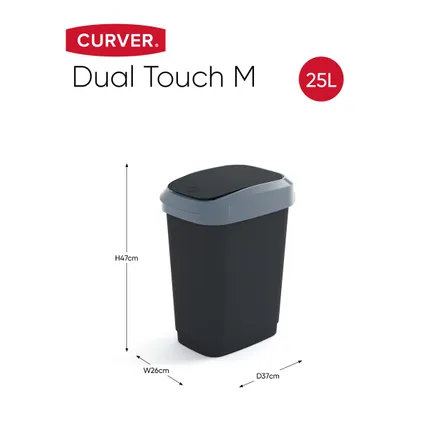 Curver Dual Touch Vuilbak M 25L Zwart/Grijs 8