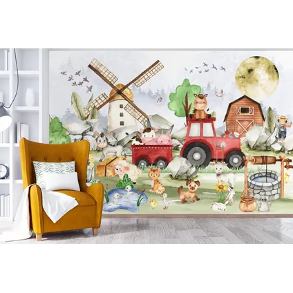 Papier peint photo 360x240 cm Ferme - Tracteur - Enfants - Animaux 6