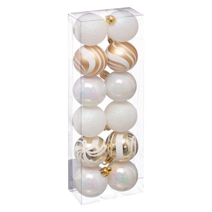 Atmosphera kerstballen 12x -kunststof - parelmoer wit/goud - 4 cm
