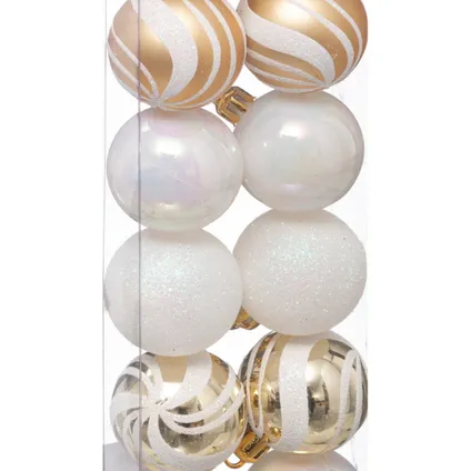 Atmosphera kerstballen 12x -kunststof - parelmoer wit/goud - 4 cm 2