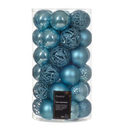 Decoris kerstballen - 37x -ijs blauw 6 cm -kunststof