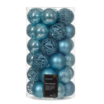 Decoris kerstballen - 37x -ijs blauw 6 cm -kunststof 2