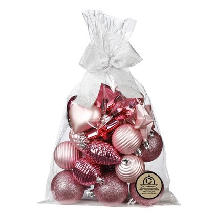 Inge Christmas kerstballen - 30 delig - kunststof - roze