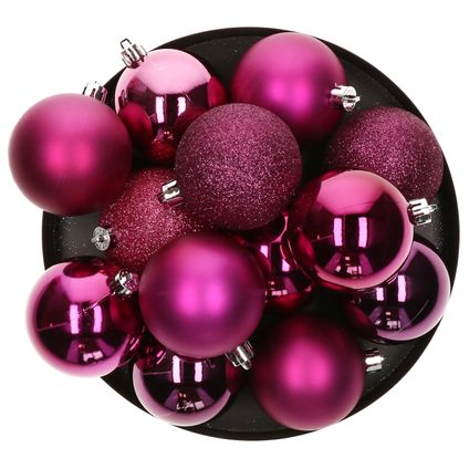 Atmosphera kerstballen - 8x stuks - framboos roze - kunststof - 7 cm