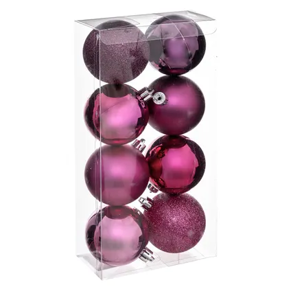Atmosphera kerstballen - 8x stuks - framboos roze - kunststof - 7 cm 2