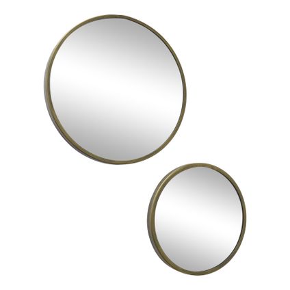 LOFT42 Mirror Spiegels Rond Antiek Messing Set van 2 - Metaal - Ø45 & Ø35