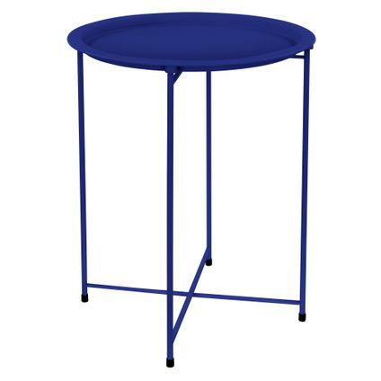Table d'appoint basse ronde bleu Ø 43 cm H 52 cm métal revêtu par poudre pliable