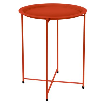 Bijzettafel rond Ø43xH52 cm van metaal, rood, salontafel met afneembaar dienblad ML-Design